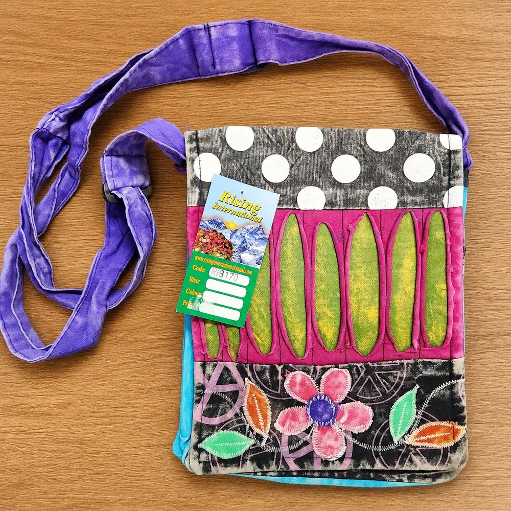 NWT Rising International Patchwork Crossbody Bag Colorful Hippie Purse Cotton